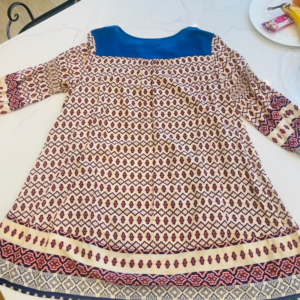 Umgee Cream Tunic Top with Red & Blue Geometric Print - Picture 3 of 4